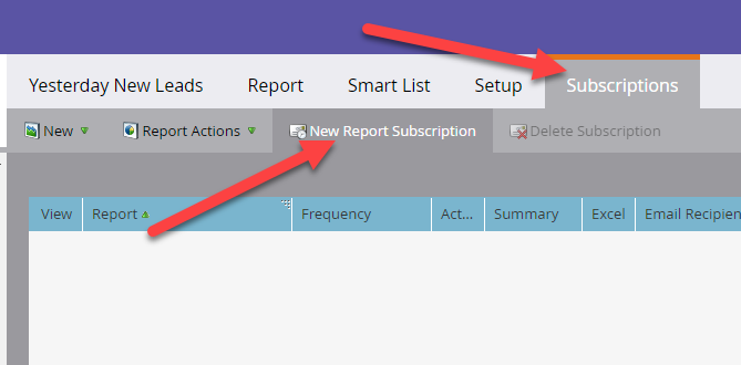 Go to "Subscriptions" tab and click "New Report Subscription"