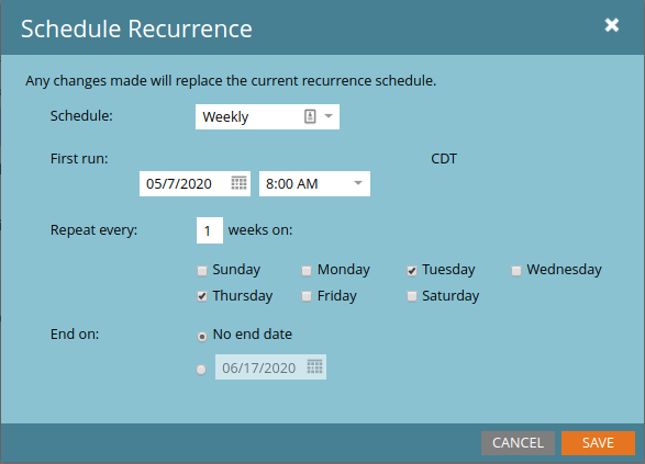 Setting the recurring schedule for a batch campaign via the Marketo GUI