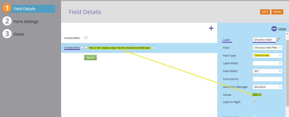 TOP: checkbox field type || BOTTOM: checkboxes field type