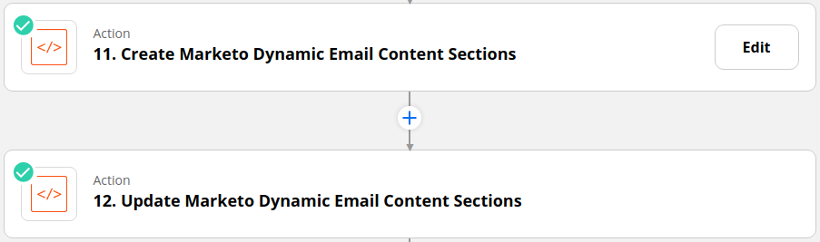 Zapier actions to create and then populate dynamic content sections