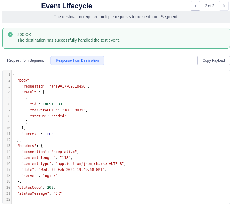 Segment Event Lifecycle Second Marketo Response