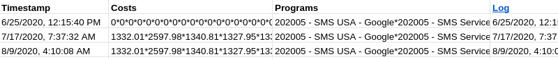 "Cost Submissions" tab containing the information which will be retrieved by Zapier