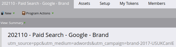 UTM parameters of ad campaign stored in corresponding program description