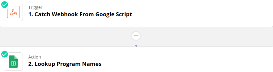 Zap webhook trigger and Google Sheets lookup