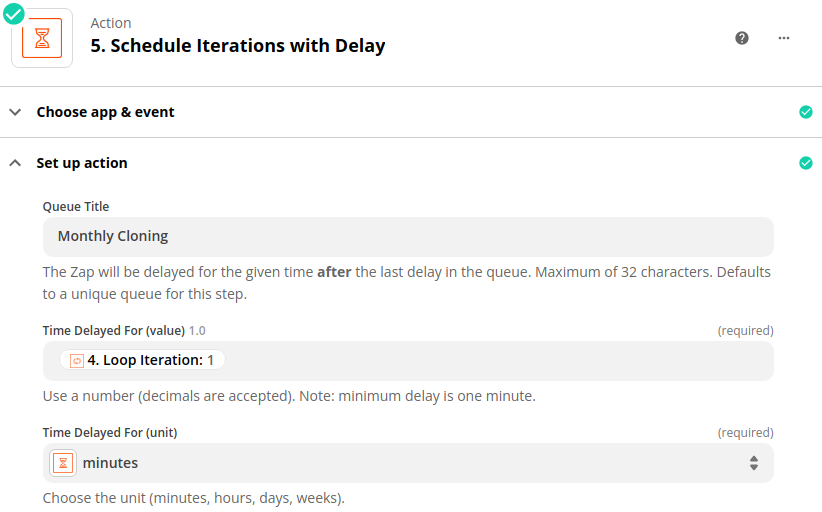 Dynamic delay used to schedule zap iterations