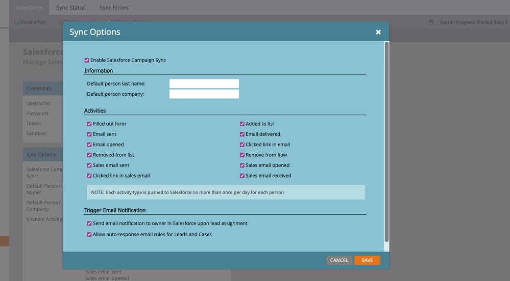 SFDC Sync Options