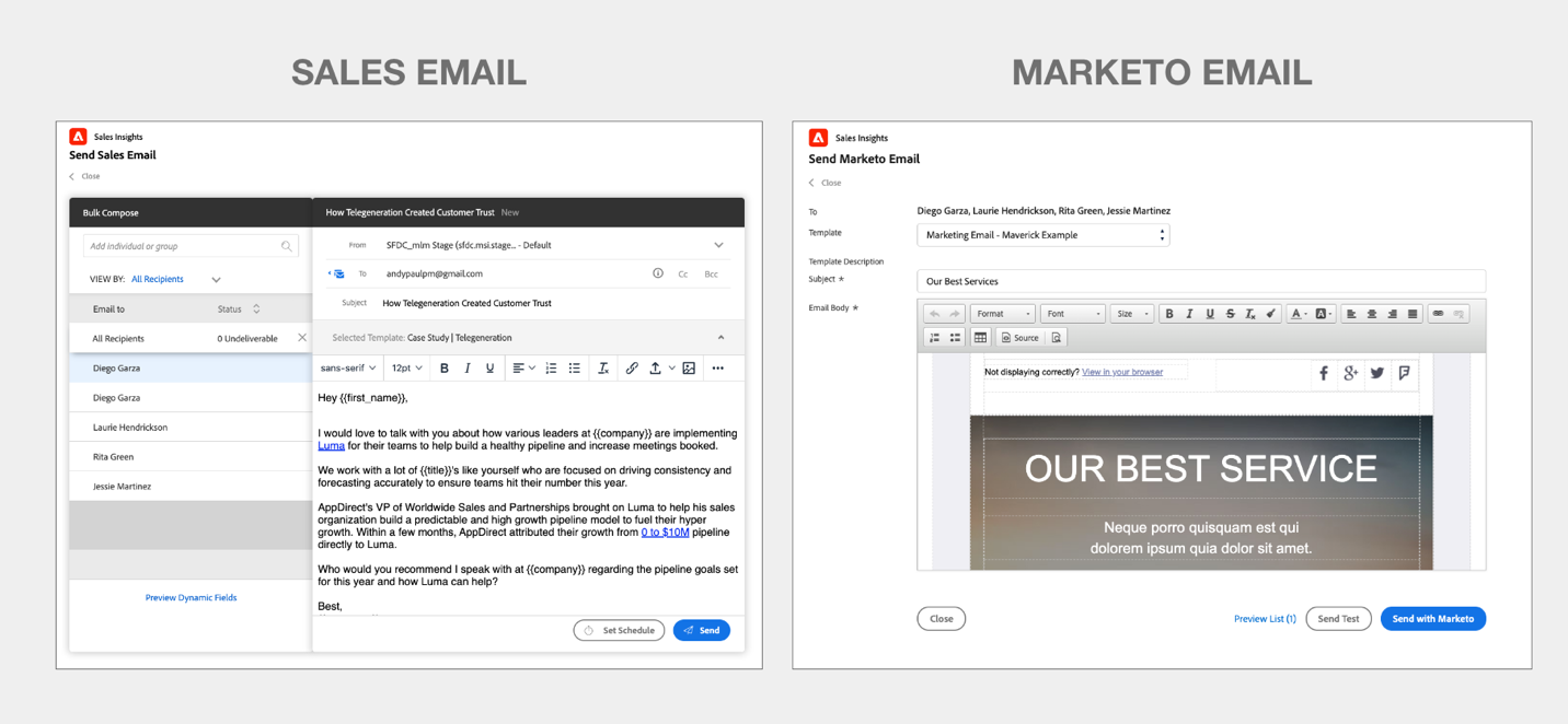 Sales Insight Actions: Send Sales Email vs Send Marketo Email and Add Sales Insight Actions: Send Sales Email vs Send Marketo Email and Add