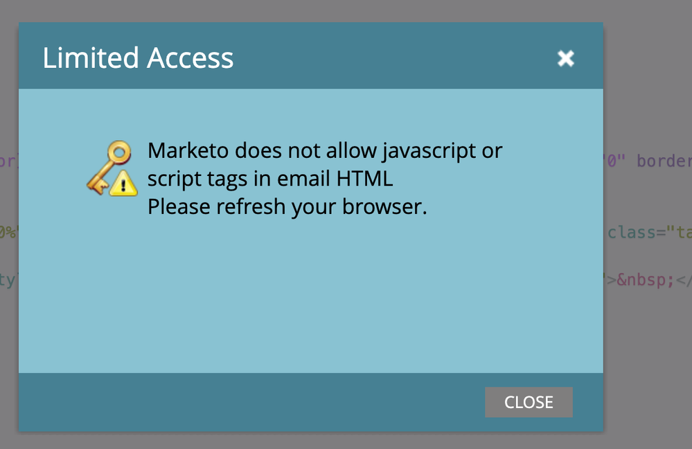 Marketo email templates do not allow script tags