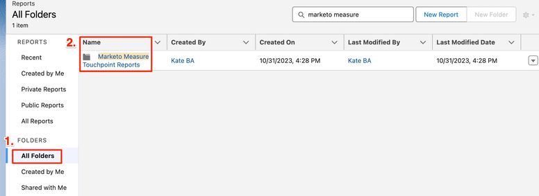 Marketo Measure Touchpoint Reports Folder